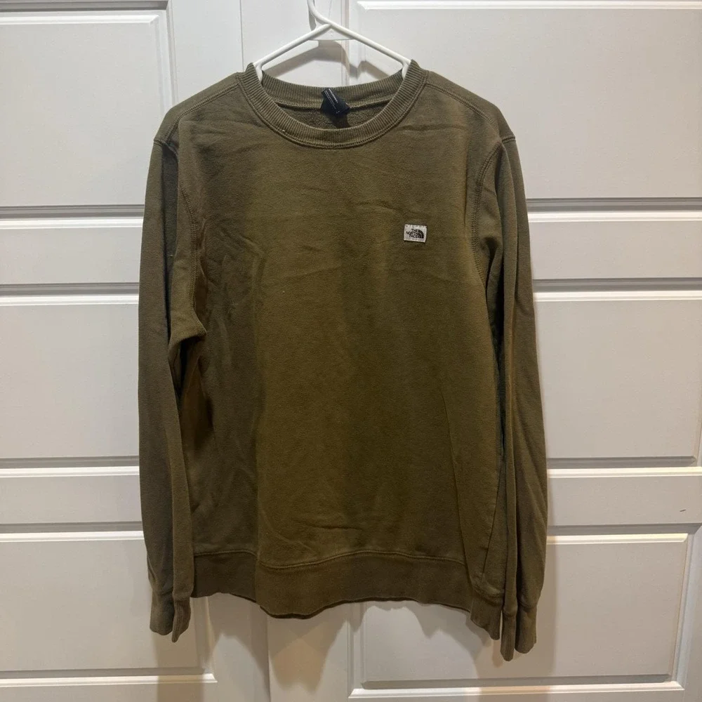 North Face Sweatshirt Mens Large Green Fleece Crewneck Pullover Logo Outdoor
